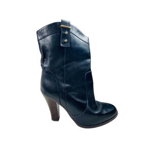 Mid Calf Leather Heel Ankle Boots Pull On Colin Stuart Black for Women's Size 8B